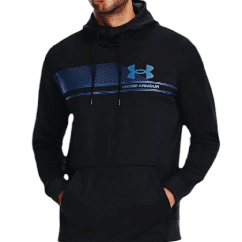 Under Armour black blue fleece lined pullover style hoodie sweatshirt size small